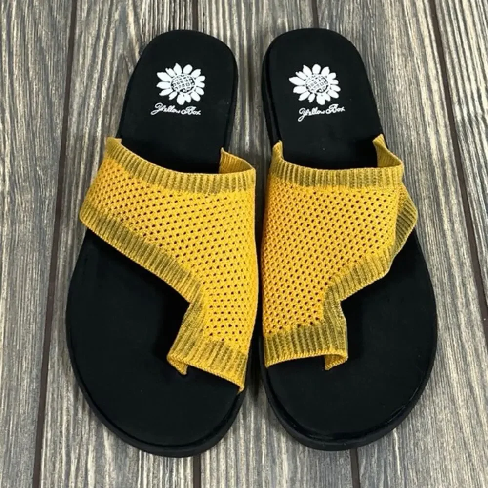 Yellow Box Feeze Women Stretch Sandals Slides Mesh Yellow Sz 8.5 Comfort Summer - Picture 2 of 7